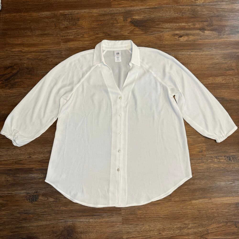 CAbi white cream long sleeve button down blouse SMALL